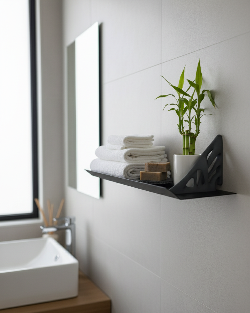 El Yapımı Modern Metal Duvar Rafı – 3D Baskılı Destekli Raf