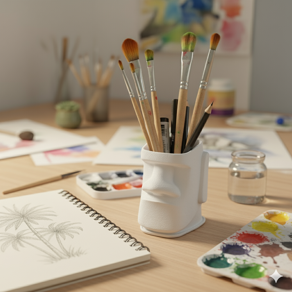 Moai Kafası Kalemlik – Masa Düzenleyici - Benzersiz Ofis Dekoru