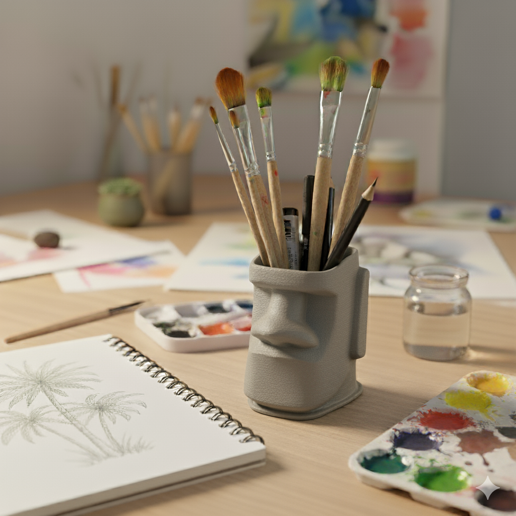 Moai Kafası Kalemlik – Masa Düzenleyici - Benzersiz Ofis Dekoru