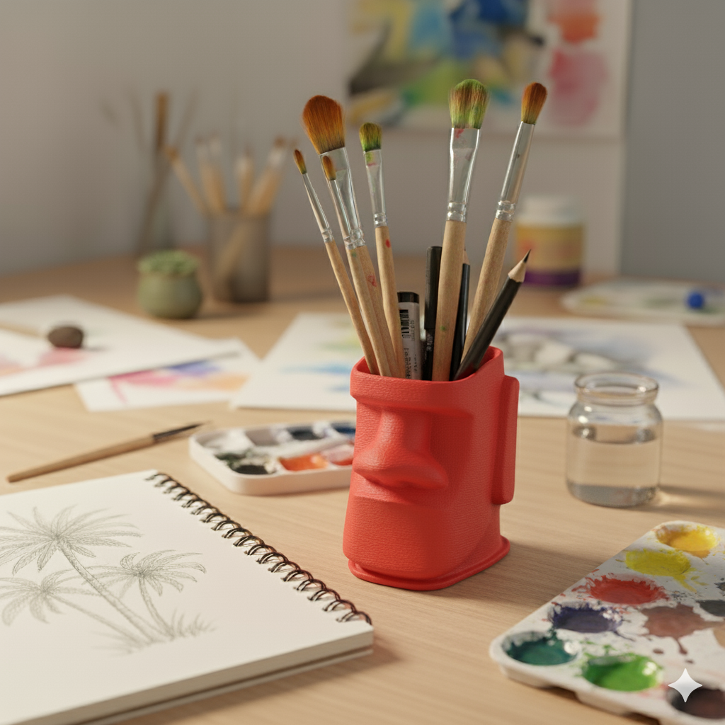 Moai Kafası Kalemlik – Masa Düzenleyici - Benzersiz Ofis Dekoru