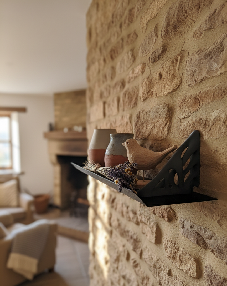 El Yapımı Modern Metal Duvar Rafı – 3D Baskılı Destekli Raf