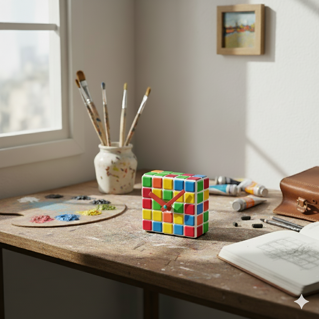 El Yapımı Mozaik Masa Saati - Dekoratif Saat