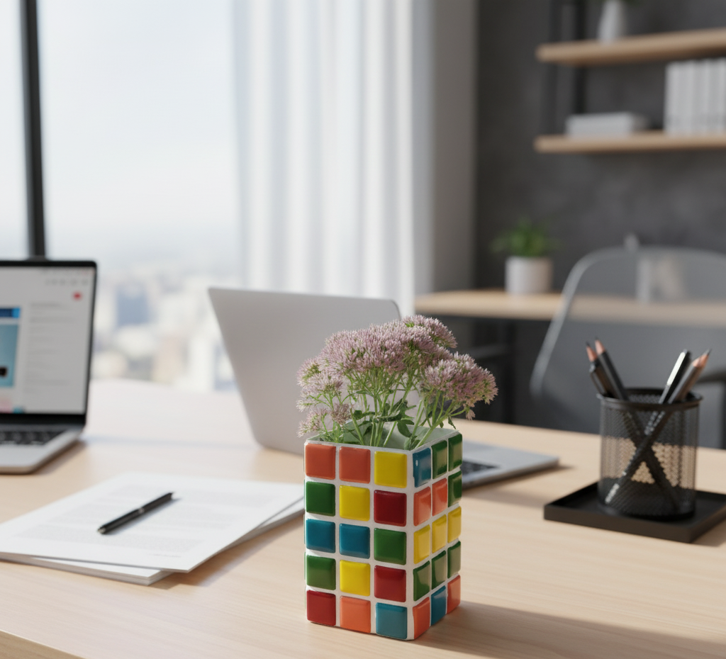 El Yapımı Mozaik Vazo – Renkli Geometrik Desenli Vazo