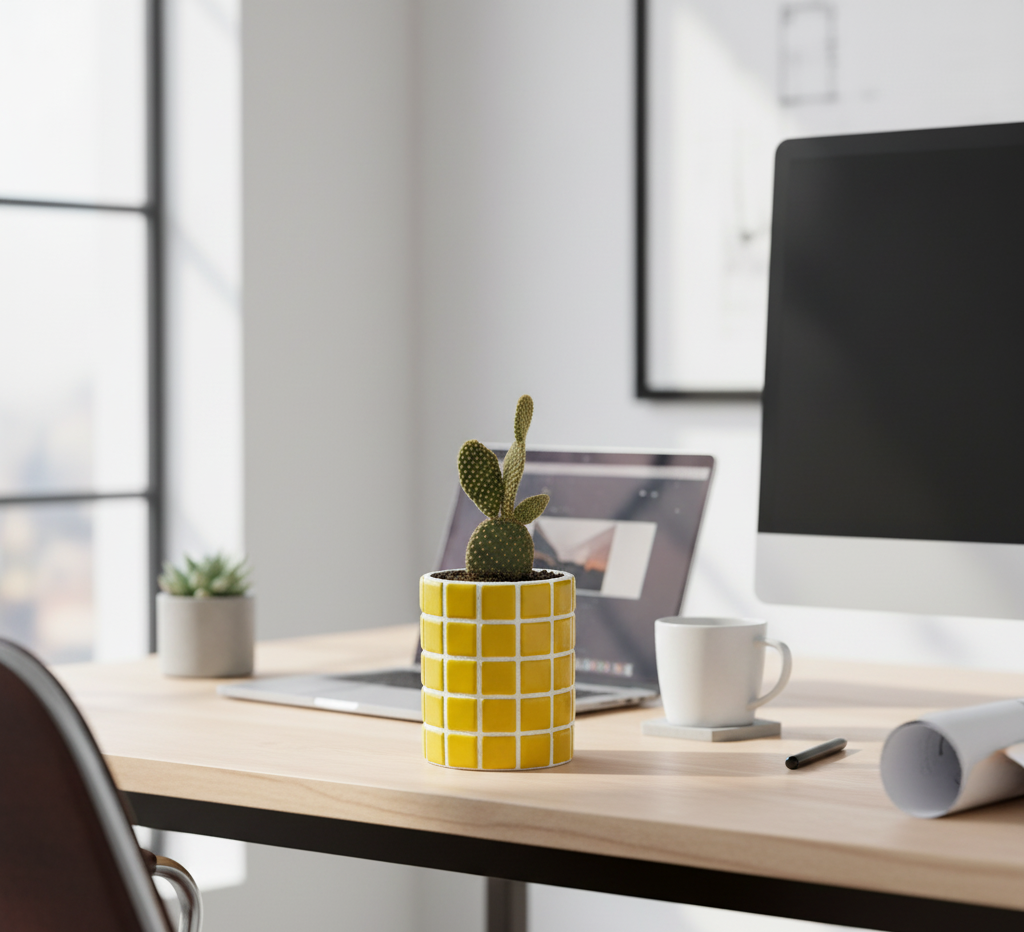 İkili El Yapımı Mozaik Saksı | Gizli Damla Tepsisi | Renkli Dekoratif Saksı