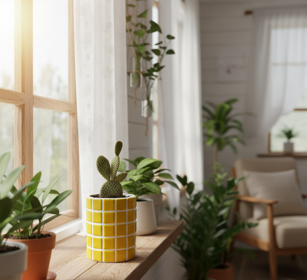 İkili El Yapımı Mozaik Saksı | Gizli Damla Tepsisi | Renkli Dekoratif Saksı