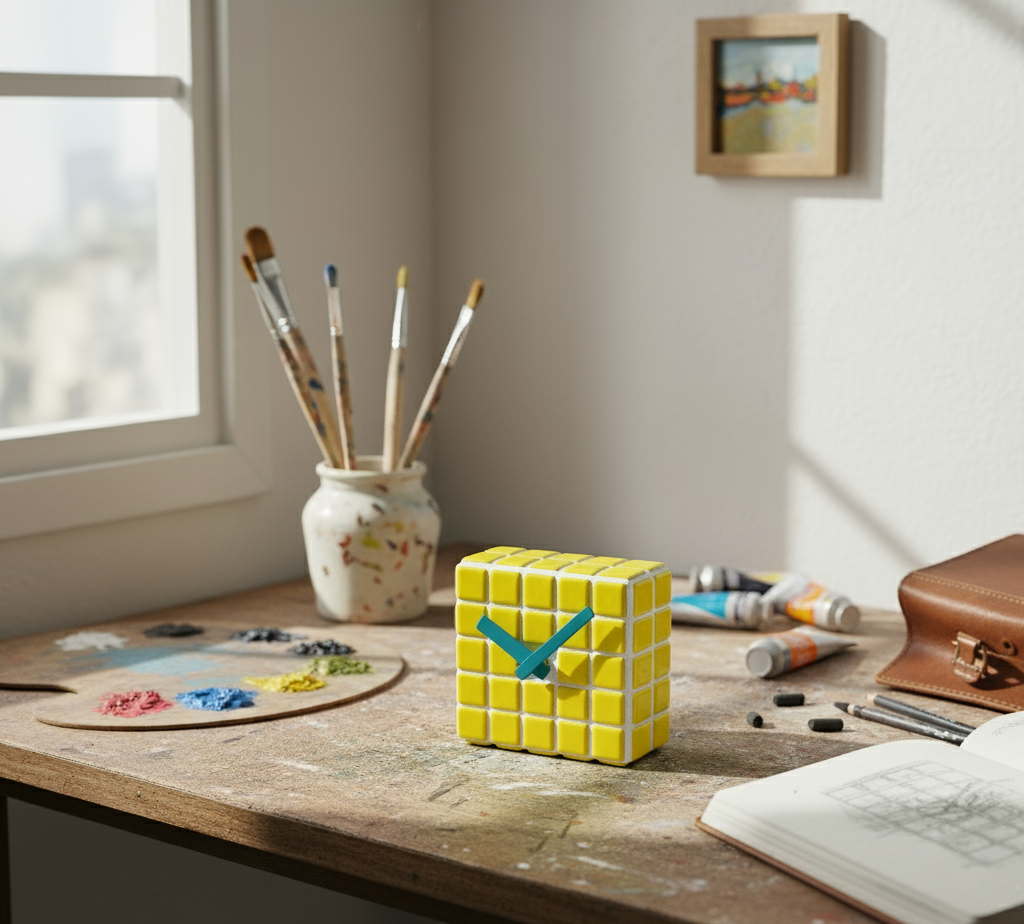 El Yapımı Mozaik Masa Saati - Dekoratif Saat