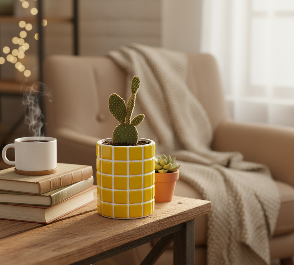 İkili El Yapımı Mozaik Saksı | Gizli Damla Tepsisi | Renkli Dekoratif Saksı