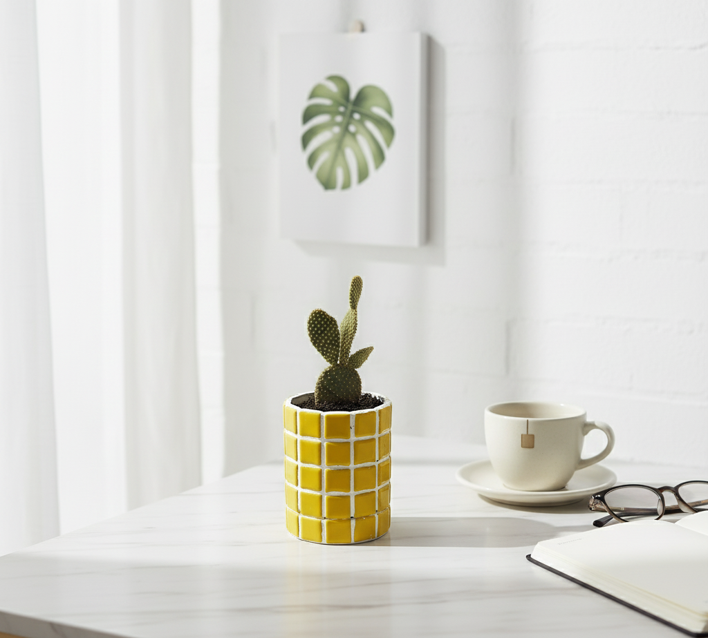 İkili El Yapımı Mozaik Saksı | Gizli Damla Tepsisi | Renkli Dekoratif Saksı