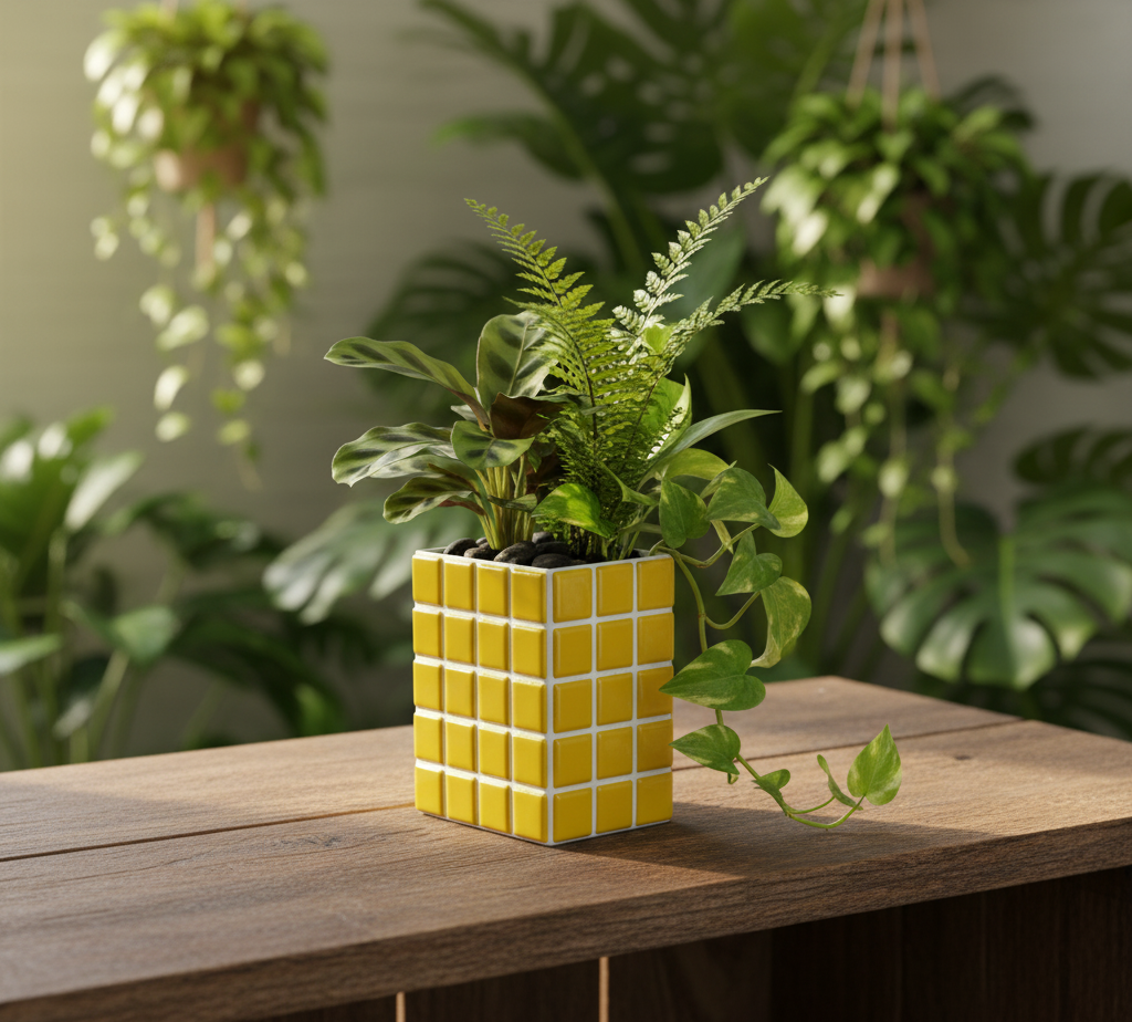 El Yapımı Mozaik Vazo – Renkli Geometrik Desenli Vazo