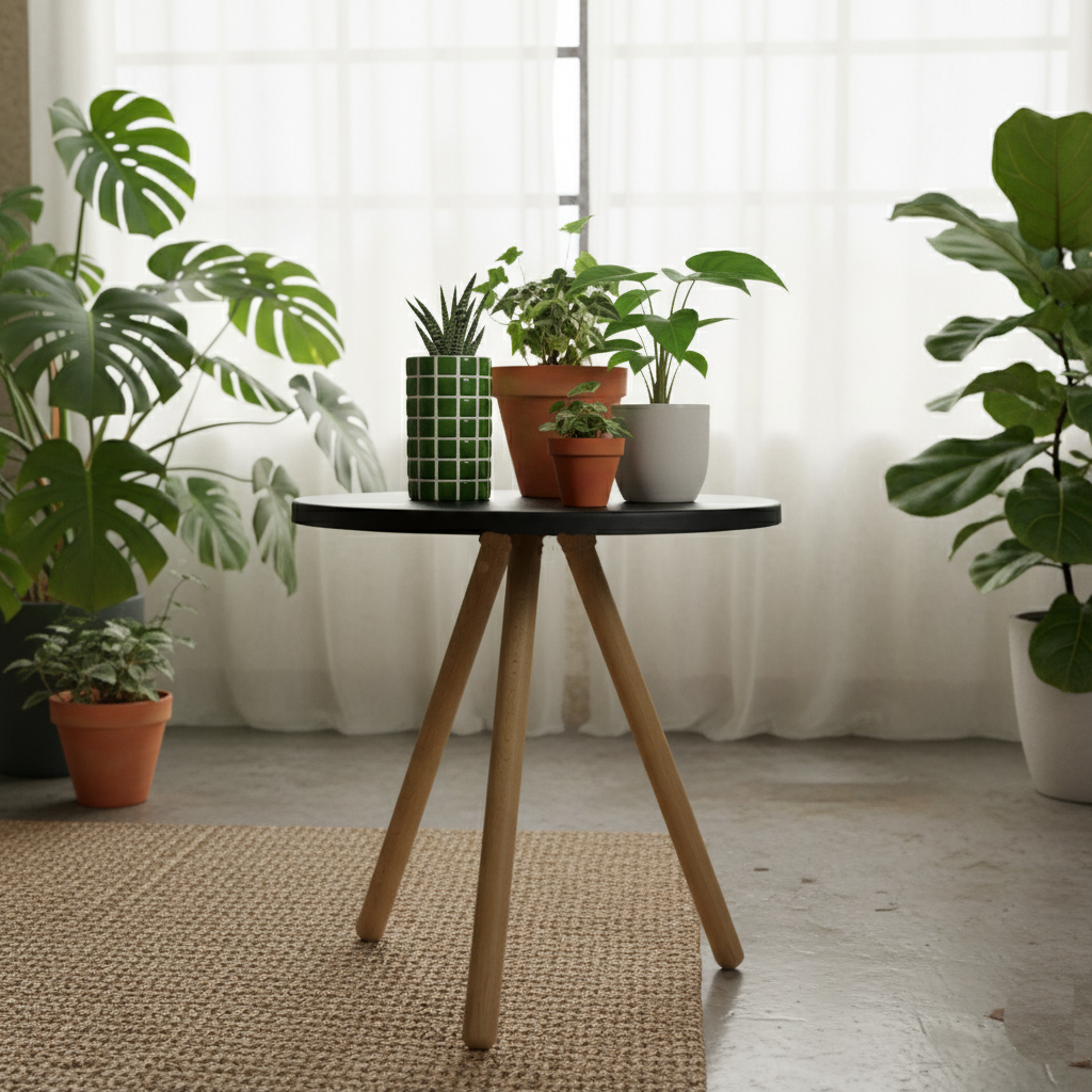 Metal Üstlü Kayın Ayaklı Minimal Sehpa