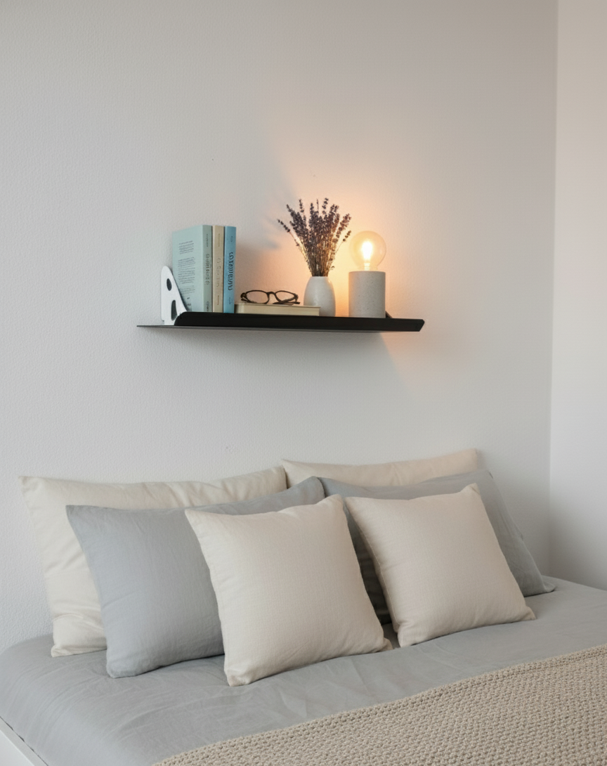 El Yapımı Modern Metal Duvar Rafı – 3D Baskılı Destekli Raf