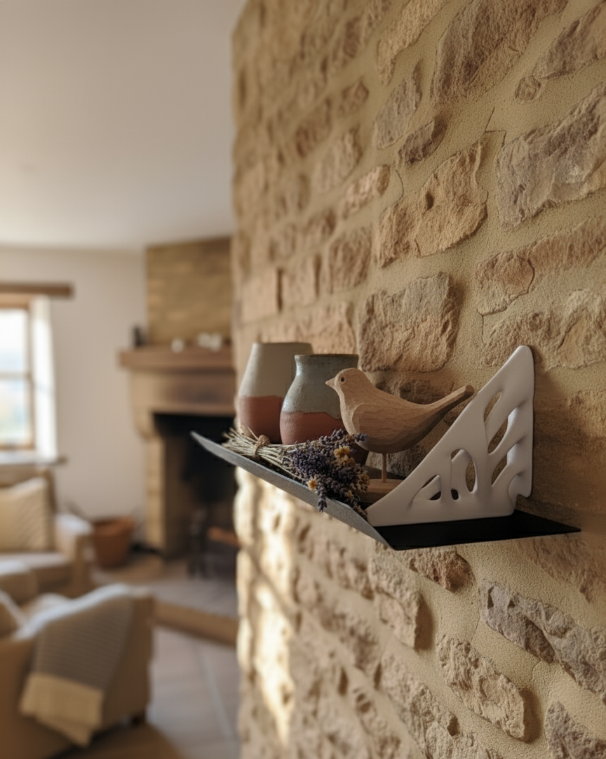 El Yapımı Modern Metal Duvar Rafı – 3D Baskılı Destekli Raf