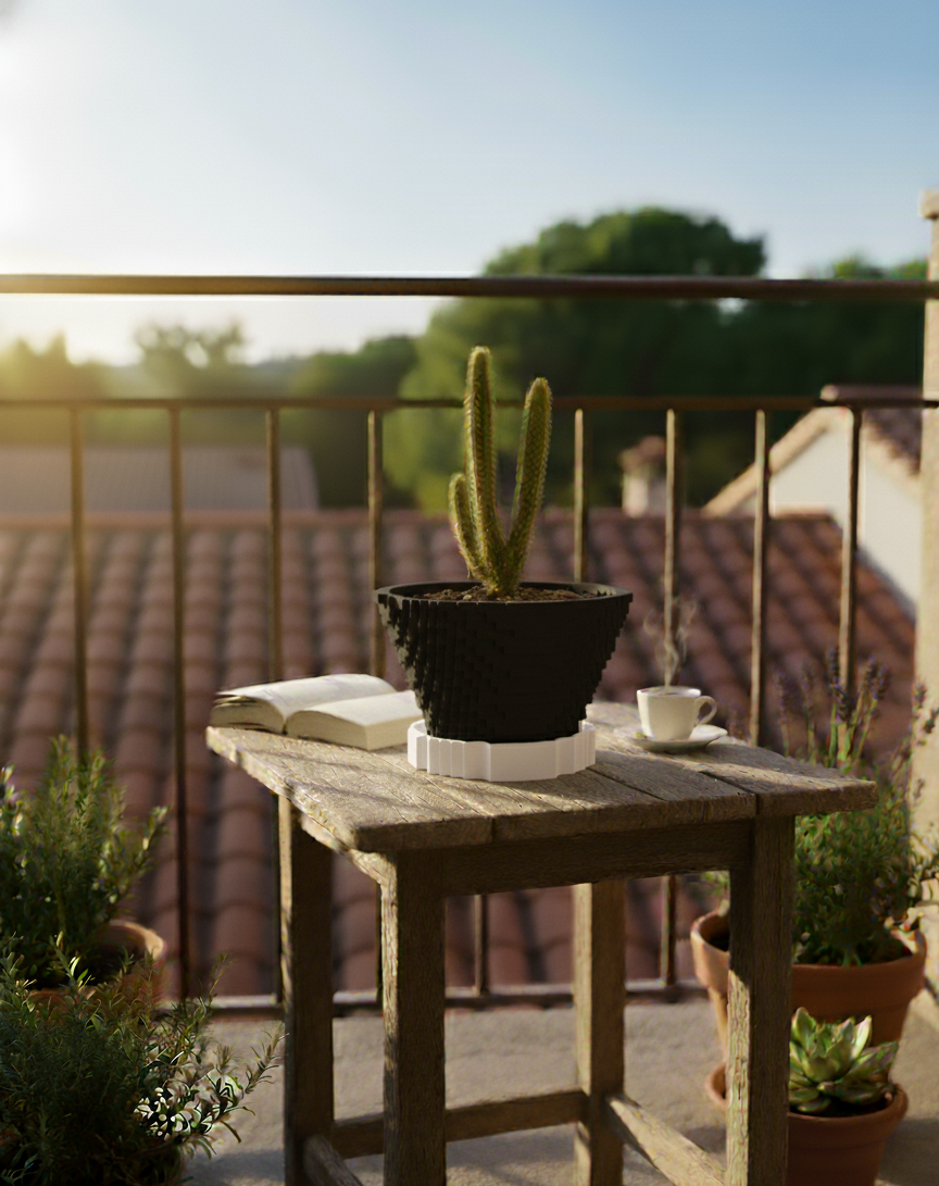 Pixel Art Saksı – 3D Baskı PLA Kaktüs & Sukulent Saksısı (Drenaj Tablalı)