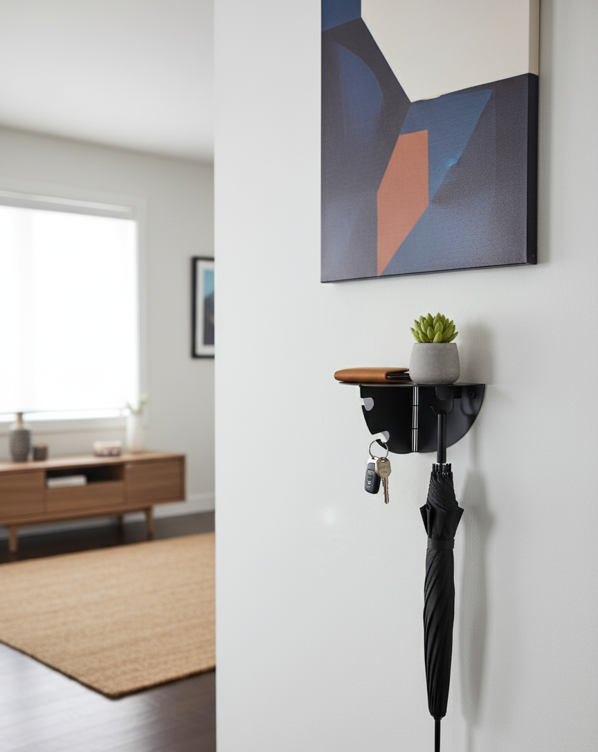 Modern Metal Duvar Rafı Askılıklı – Giriş Holü & Antre Düzenleyici - Anahtarlık