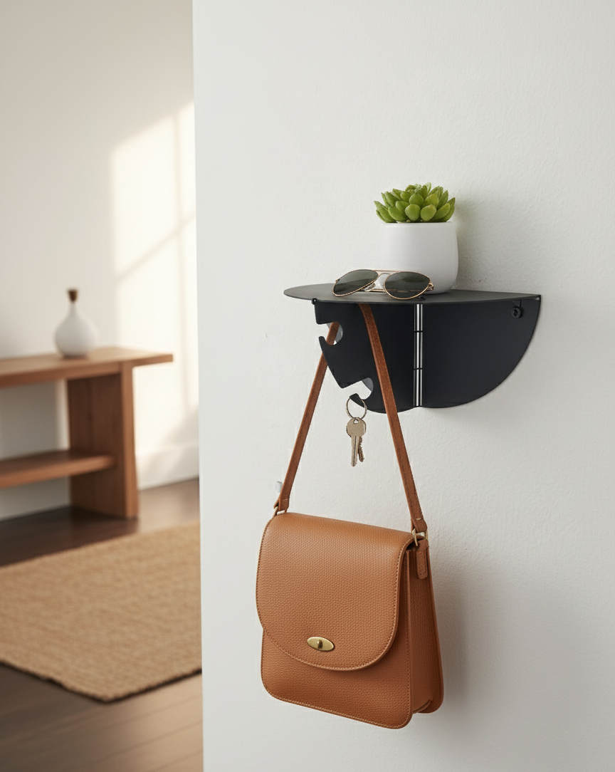 Modern Metal Duvar Rafı Askılıklı – Giriş Holü & Antre Düzenleyici - Anahtarlık