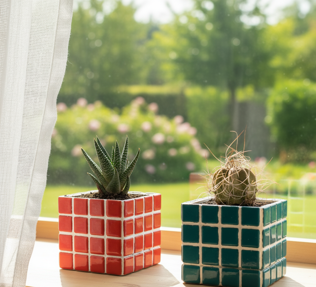 İkili El Yapımı Mozaik Saksı | Damlama Tepsisi