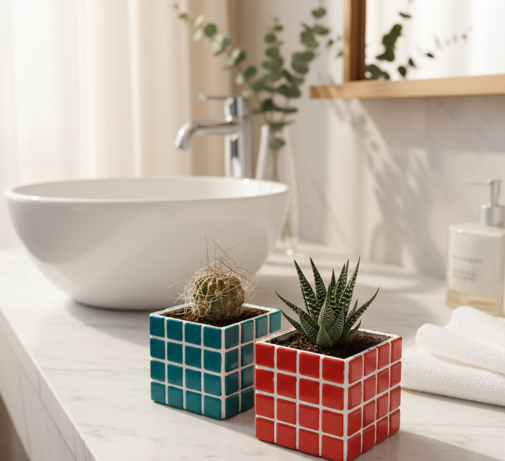 İkili El Yapımı Mozaik Saksı | Damlama Tepsisi