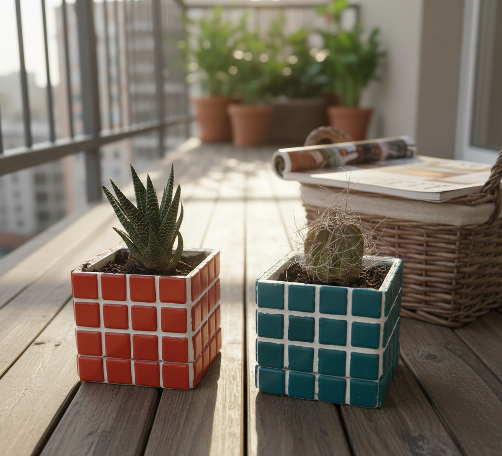 İkili El Yapımı Mozaik Saksı | Damlama Tepsisi