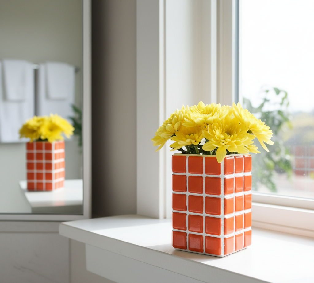 El Yapımı Mozaik Vazo – Renkli Geometrik Desenli Vazo