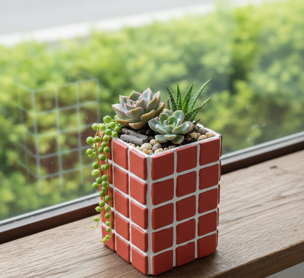 El Yapımı Mozaik Vazo – Renkli Geometrik Desenli Vazo