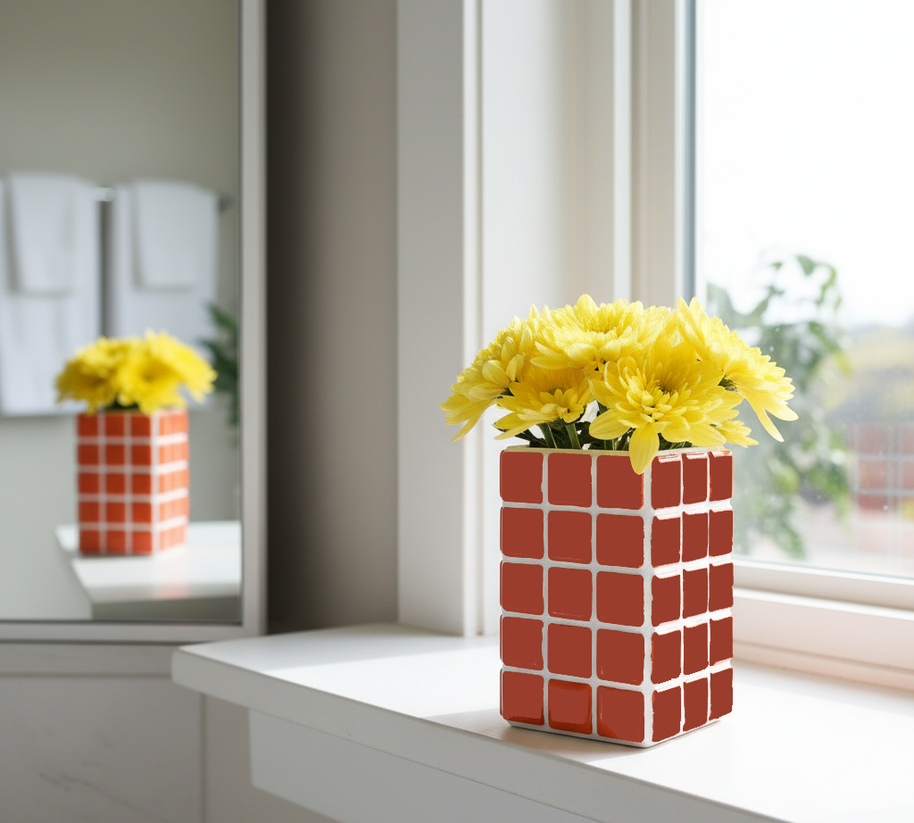 El Yapımı Mozaik Seramik  Vazo – Renkli Geometrik Desenli Vazo