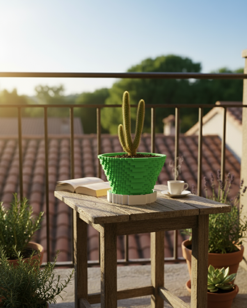 Pixel Art Saksı – 3D Baskı PLA Kaktüs & Sukulent Saksısı (Drenaj Tablalı)