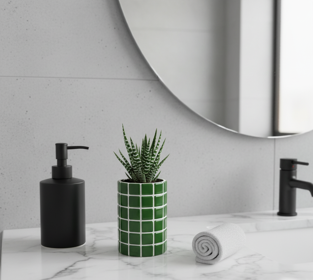 İkili El Yapımı Mozaik Saksı | Gizli Damla Tepsisi | Renkli Dekoratif Saksı