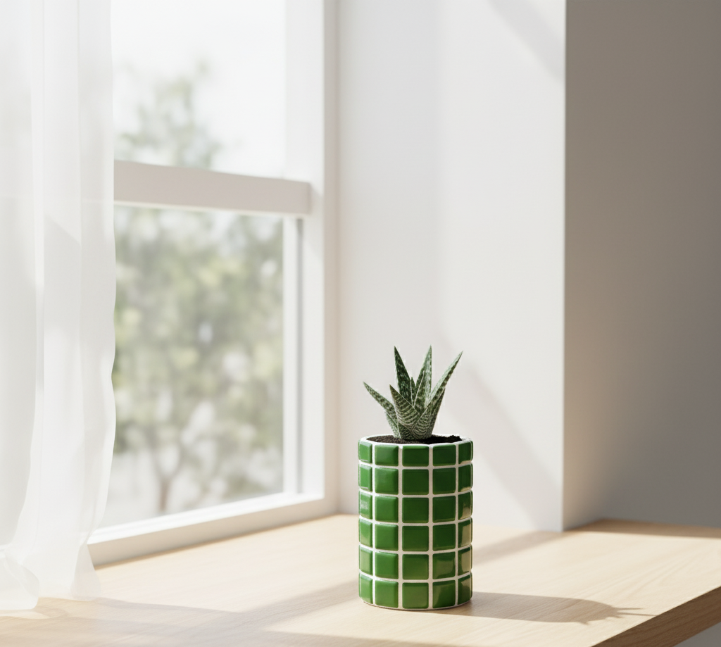 İkili El Yapımı Mozaik Saksı | Gizli Damla Tepsisi | Renkli Dekoratif Saksı