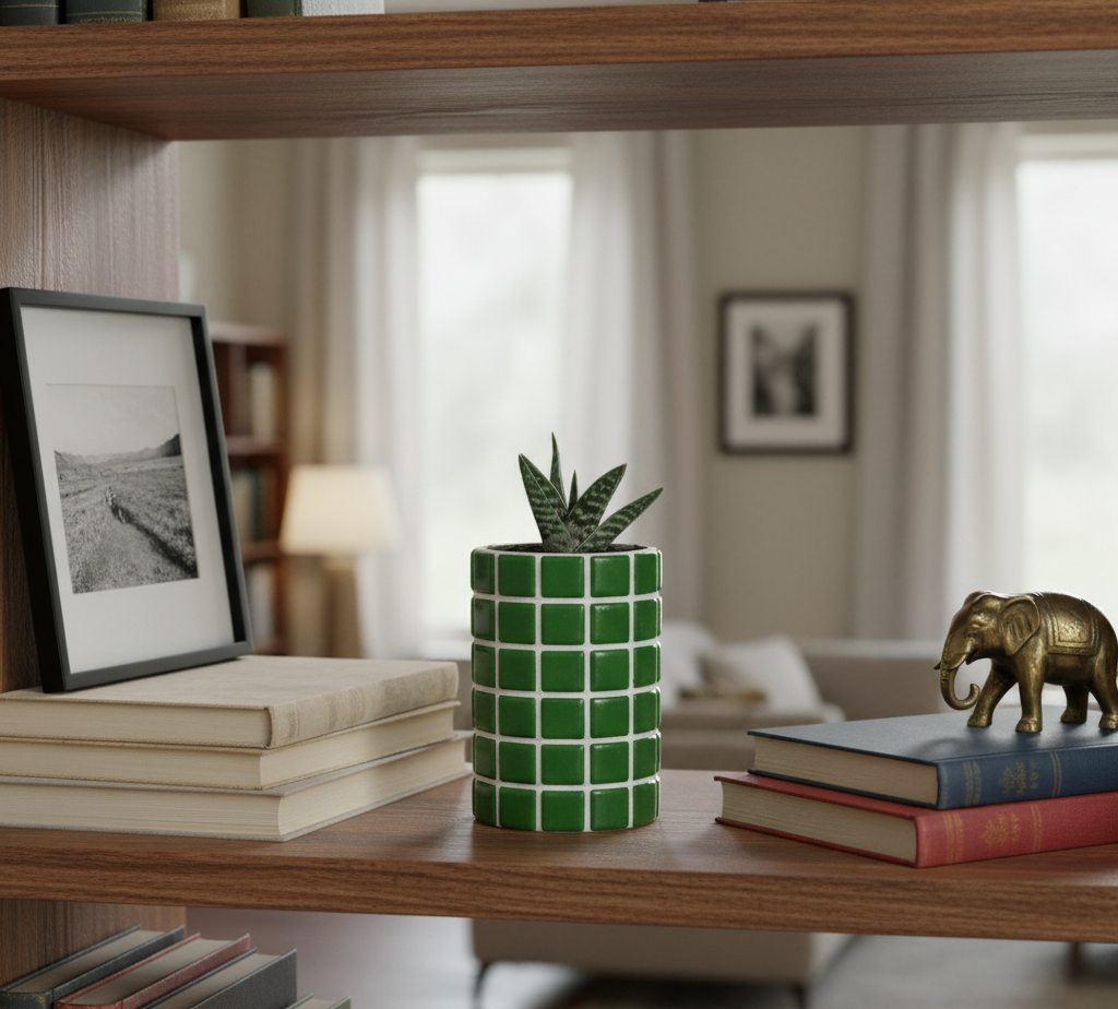 İkili El Yapımı Mozaik Saksı | Gizli Damla Tepsisi | Renkli Dekoratif Saksı