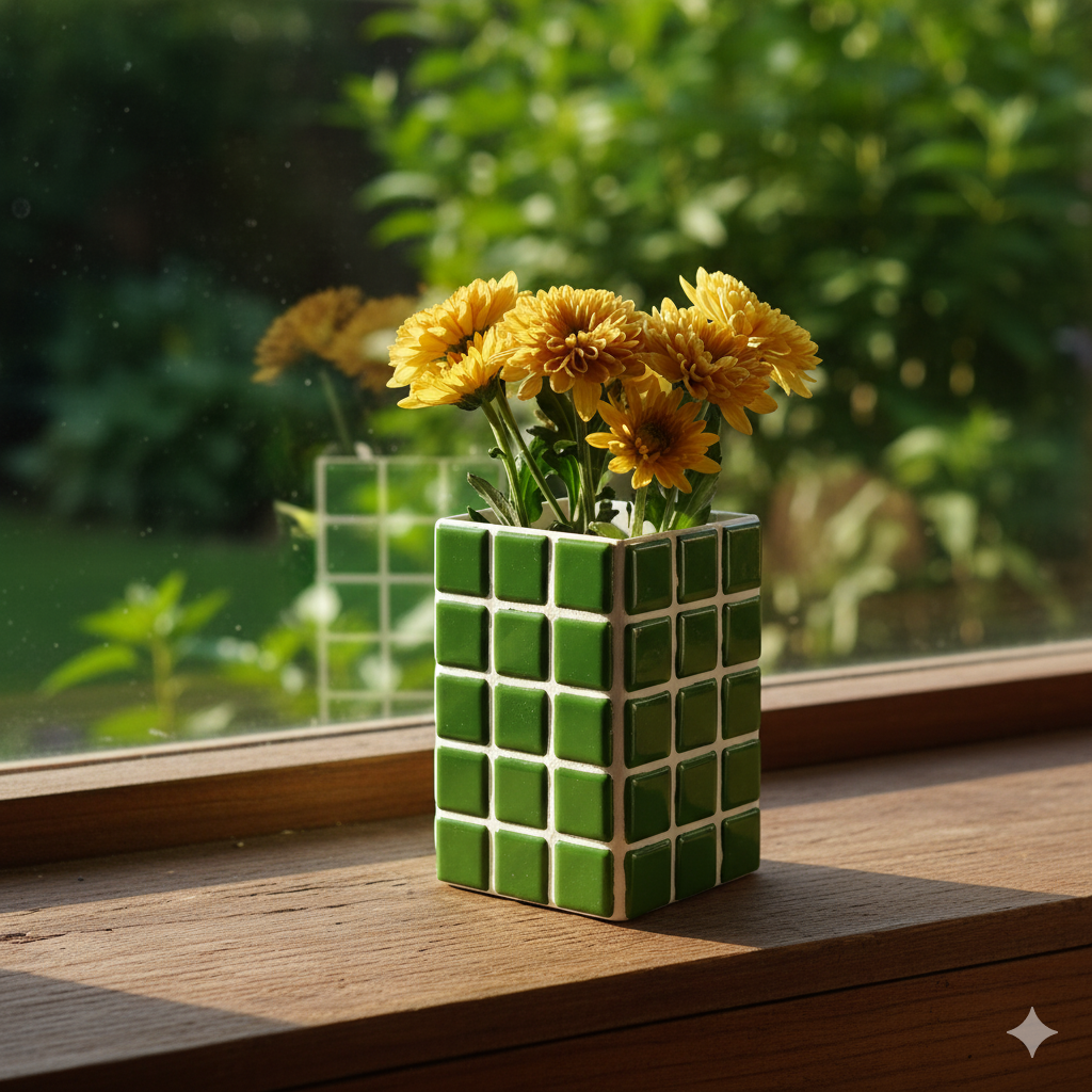 El Yapımı Mozaik Vazo – Renkli Geometrik Desenli Vazo