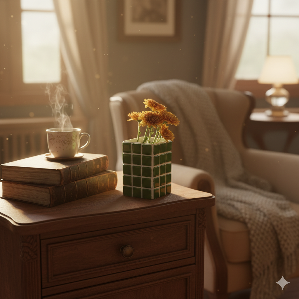 El Yapımı Mozaik Vazo – Renkli Geometrik Desenli Vazo